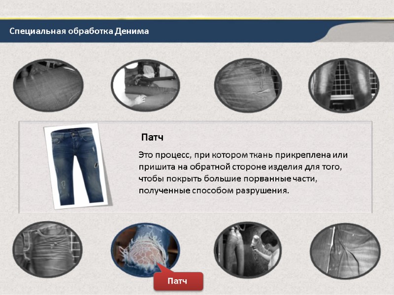 Специальная обработка Денима Патч Это процесс, при котором ткань прикреплена или пришита на обратной